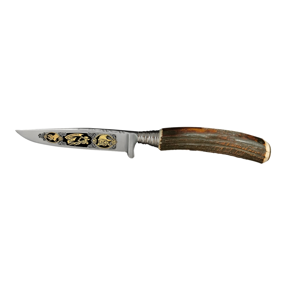Antik Rostfrei Solingen Geyik Boynuz Kabzeli İşlemeli Av Bıçağı
