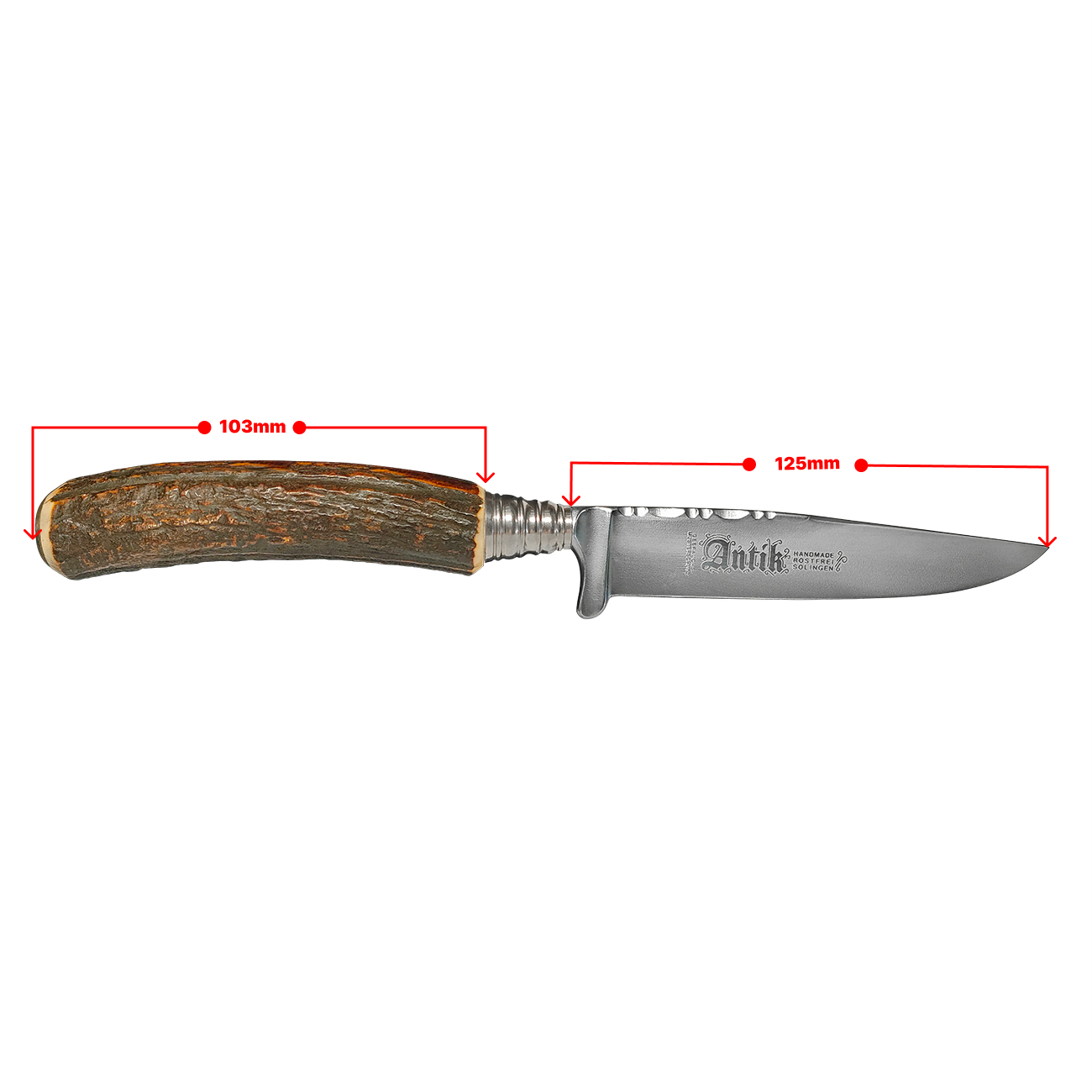 Antik Rostfrei Solingen Geyik Boynuz Kabzeli İşlemeli Av Bıçağı