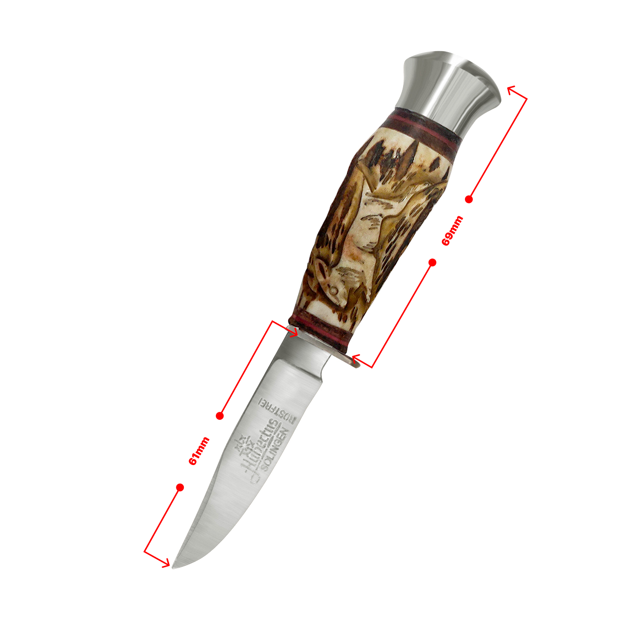 Hubertus El Yapımı Geyik Boynuzu Tavşan İşlemeli Minik Av Bıçağı